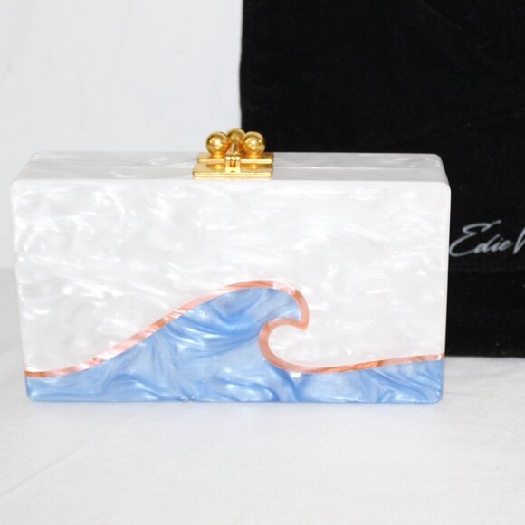 Edie Parker Clutch Blue Wave White Marble - Picture 1 of 9